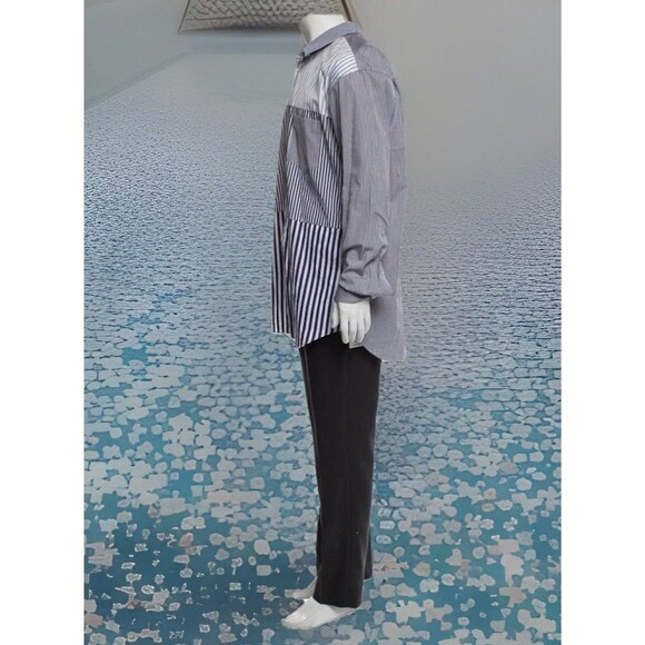 BIG & TALL LUXURY Comme des Garçons Shirt White/Blue Geometric Stripe Size 3XL - Picture 2 of 15